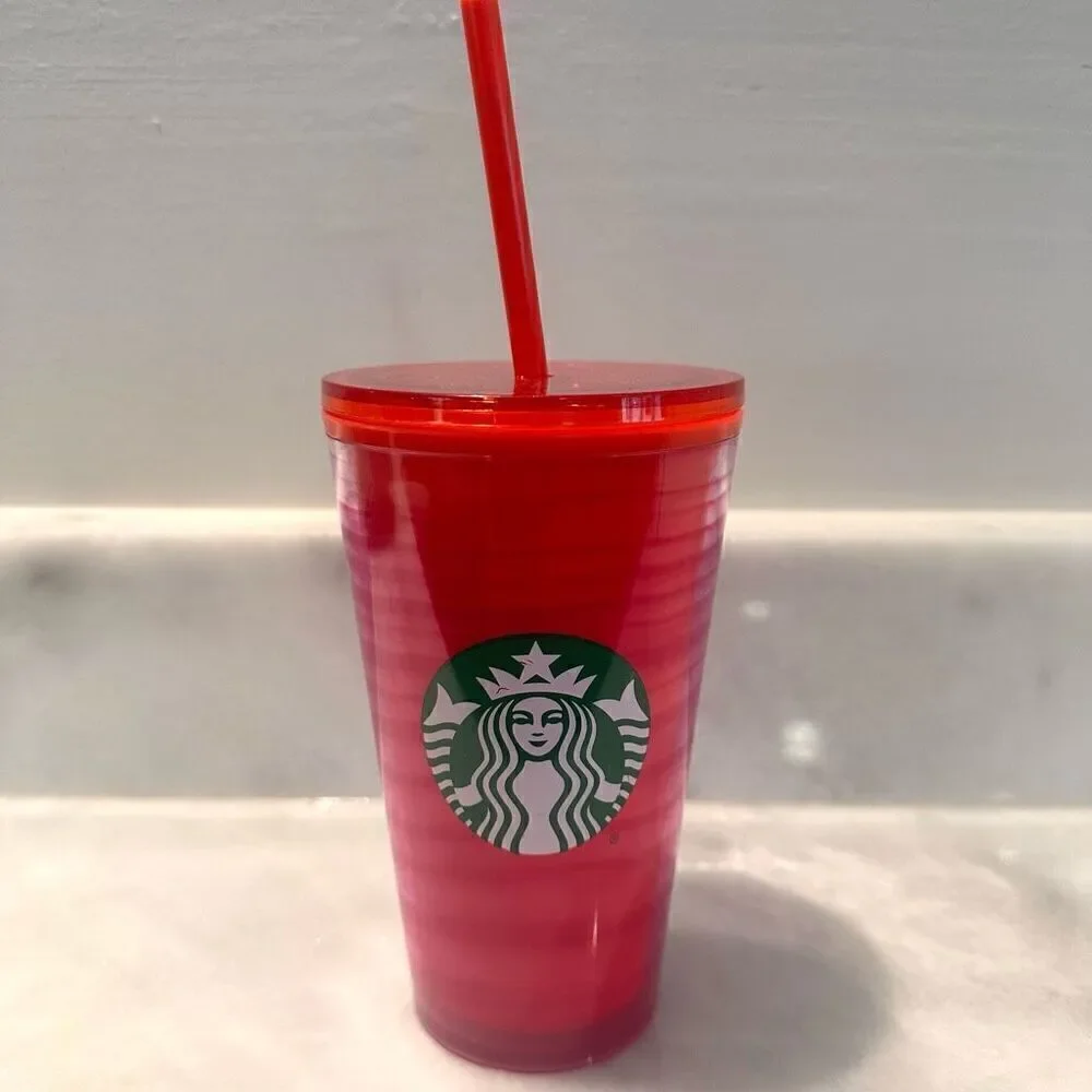 NWT Starbucks Color Waves Plastic Cold Cup Tumbler 2021 W/ Lid & Straw Red 16oz